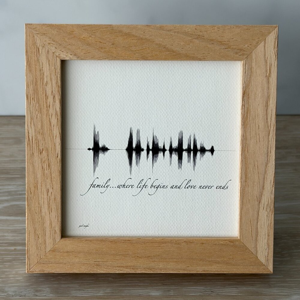 Family Where Life Begins Mini Wood Sign 4x4 Black White Natural Tiered Tray Desk